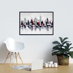 Framed 24 x 36 - Gray and red cityscape