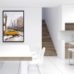 Framed 24 x 36 - Taxi in the street sketch