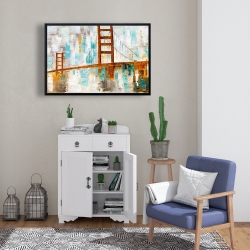 Framed 24 x 36 - Golden gate with turquoise paint spots