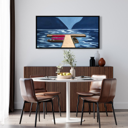 Framed 24 x 48 - Lake, quai & mountains