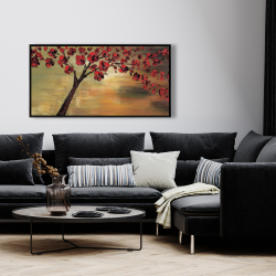 Framed 24 x 48 - Red flowers tree