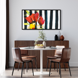 Encadré 24 x 48 - Fleurs rouges sur rayures