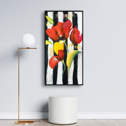 Encadré 24 x 48 - Fleurs rouges sur rayures