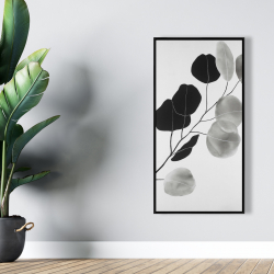 Encadré 24 x 48 - Branche en tons de gris et feuilles rondes
