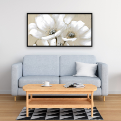 Framed 24 x 48 - White abstract wild flowers