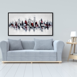Framed 24 x 48 - Gray and red cityscape