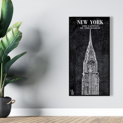 Framed 24 x 48 - Chrystler tower sketch with a map in background