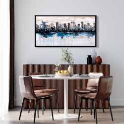 Framed 24 x 48 - Abstract city with reflection on water
