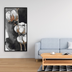 Framed 24 x 48 - Watercolor cotton flowers