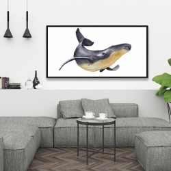 Framed 24 x 48 - Watercolor blue whale