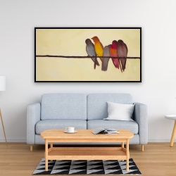 Framed 24 x 48 - Five birds on a branch