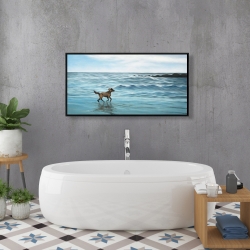 Framed 24 x 48 - Dog on the beach