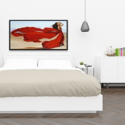 Encadré 24 x 48 -  femme avec longue robe rouge dans le désert