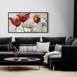 Framed 24 x 48 - Abstract red and white flowers