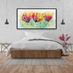 Encadré 24 x 48 - Quatre fleurs colorées