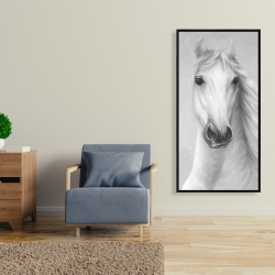 Encadré 24 x 48 - Cheval blanc puissant monochrome