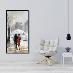 Framed 24 x 48 - Couple walking under the rain