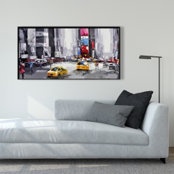 Framed 24 x 48 - Abstract street with yellow taxis