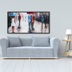 Encadré 24 x 48 - Gens avec leur parapluie dans la rue