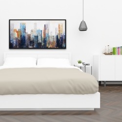 Framed 24 x 48 - Texturized abstract city