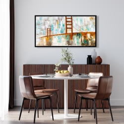 Framed 24 x 48 - Golden gate with turquoise paint spots