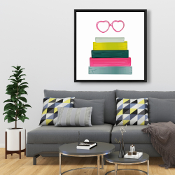 Framed 36 x 36 - Heart shape glasses with books