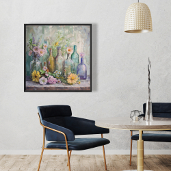 Framed 36 x 36 - Flowers and bottles