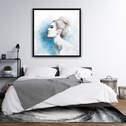 Framed 36 x 36 - Watercolor abstract girl profile view