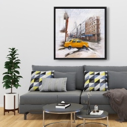 Framed 36 x 36 - Taxi in the street sketch