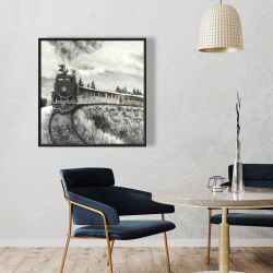 Framed 36 x 36 - Steam engine train