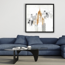 Framed 36 x 36 - Blurry sketch style cityscape
