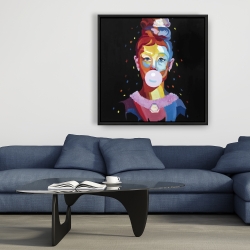 Framed 36 x 36 - Colorful audrey hepburn portrait with bubblegum