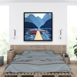 Framed 36 x 36 - Lake, quai & mountains