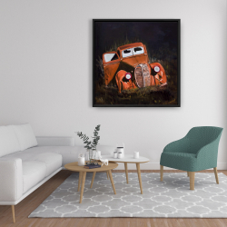 Framed 36 x 36 - Humpy old car by night
