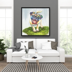 Framed 36 x 36 - Colorful smiling pug