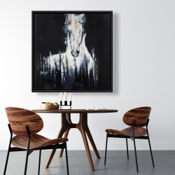 Encadré 36 x 36 -  cheval blanc abstrait sur fond noir