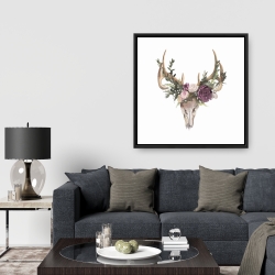 Framed 36 x 36 - Deer skull with flowers