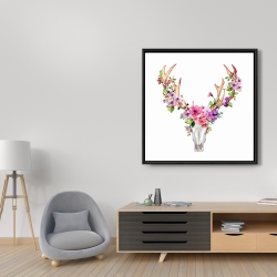 Encadré 36 x 36 -  crâne de cerf avec fleurs