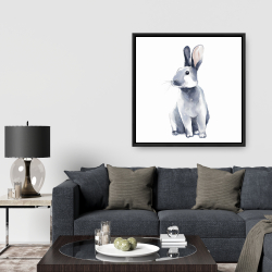 Framed 36 x 36 - Gray curious rabbit