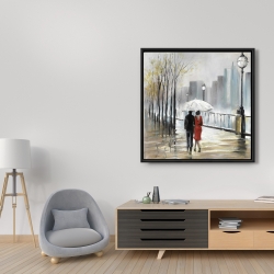 Framed 36 x 36 - Couple walking under the rain