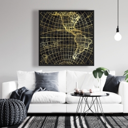 Framed 36 x 36 - Black and marine world map globe
