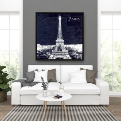 Framed 36 x 36 - Paris blue print and eiffel tower