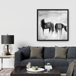 Framed 36 x 36 - Horses silhouettes in the mist