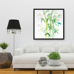 Framed 36 x 36 - Watercolor bamboo with leaves