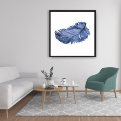 Framed 36 x 36 - Watercolor blue feather