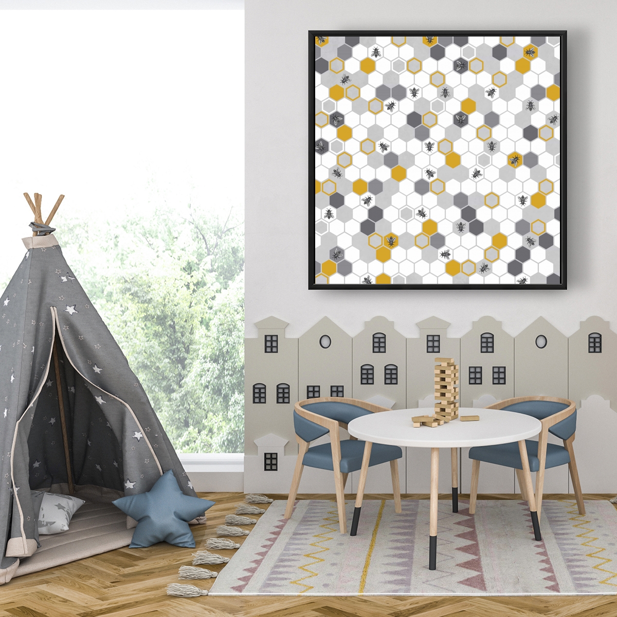 Encadré 36 x 36 - Motif de ruche d'abeilles