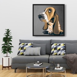 Framed 36 x 36 - Gold basset hound dog