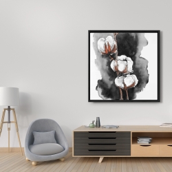 Framed 36 x 36 - Watercolor cotton flowers