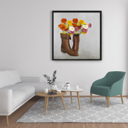 Framed 36 x 36 - Boots with daisies flowers