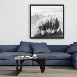 Framed 36 x 36 - Mono mountains landscape in watercolor